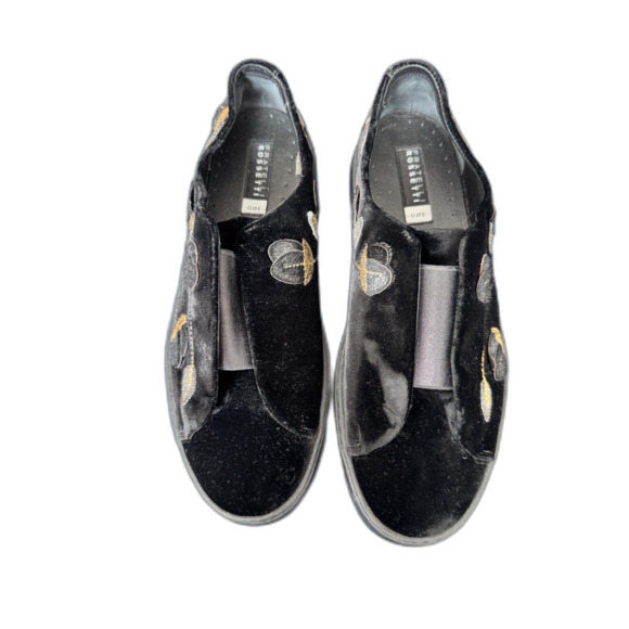 Fratelli Rossetti Unique Italian Black Velvet Gold Embroidery SlipOn Flats 8.5 W - Picture 10 of 10